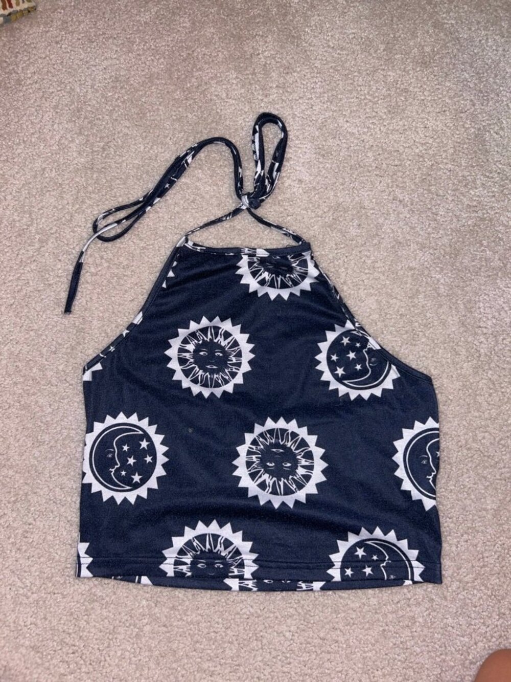 Shien navy blue moon halter top size large